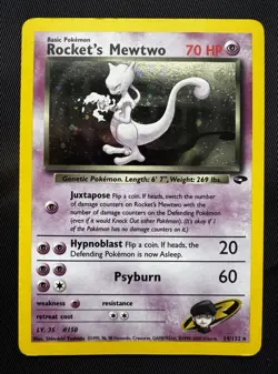 Rocket's Mewtwo 14/132 Gym Challenge Holo Rare Vintage Pokemon Card Small Crease - Image 1