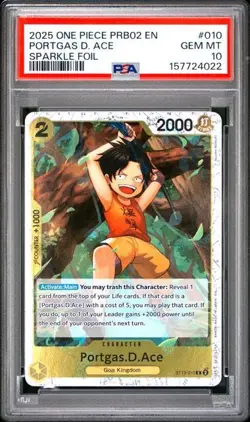 2025 One Piece PRB02 EN Portgas D. Ace PSA 10 GEM SPARKLE FOIL #010 - Image 1