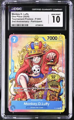CGC 10 Monkey D. Luffy P-043 2nd Anniversary Tournament Promo One Piece - Image 1
