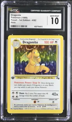 1st Edition Fossil Dragonite Holo Rare Card 4/62 - Image 1
