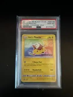 2017 Pokemon SM Black Star Promo Ash's Pikachu #SM108 PSA 10 - Image 1