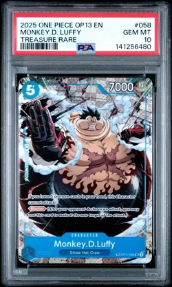 2025 ONE PIECE OP13 #058 MONKEY D. LUFFY TREASURE RARE PSA 10 GEM MINT - Image 1