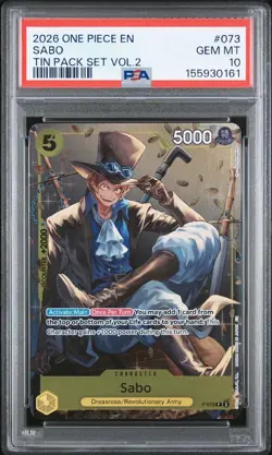 2026 ONE PIECE PROMOS 073 SABO TIN PACK SET VOL.2 PSA 10 - Image 1