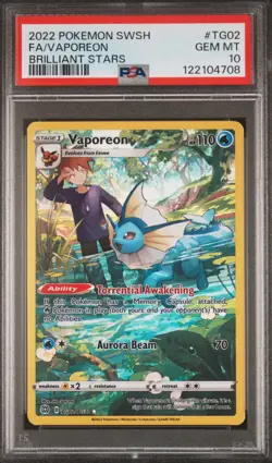 2022 Pokemon SWSH Brilliant Stars Trainer Gallery Vaporeon TG02/TG30 PSA 10 - Image 1