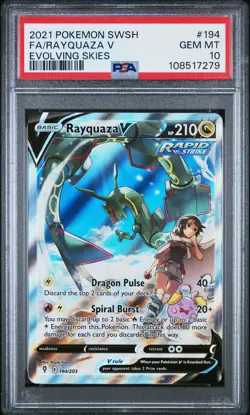 2021 POKEMON SWORD & SHIELD EVOLVING SKIES #194 FULL ART/RAYQUAZA V PSA 10 - Image 1