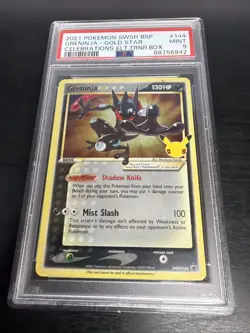 Pokemon Greninja Gold Star Celebrations ETB Black Star Promo SWSH144 PSA 9 Mint - Image 1