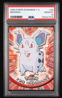 1999 TOPPS POKEMON TV #29 NIDORAN PSA 10 Gem Mint Low Pop - Image 1