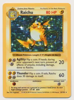 Pokemon Base Set SHADOWLESS Holo Raichu 14/102 LP Ink ErrorU See Description! - Image 1