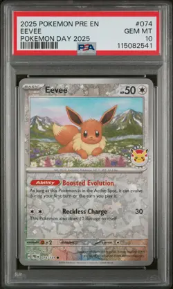 2025 POKEMON PRE EN-PRISMATIC EVOLUTIONS POKEMON DAY 2025 #074 EEVEE PSA 10 - Image 1