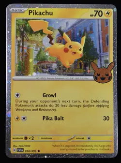 Pikachu Swirl 🌀 018 Cosmos Holo Halloween Stamped 🎃 Rare Pokemon TCG - Image 1