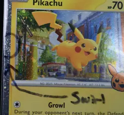 Pikachu Swirl 🌀 018 Cosmos Holo Halloween Stamped 🎃 Rare Pokemon TCG - Image 2