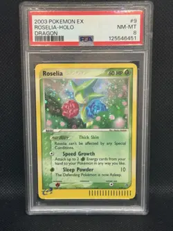2003 Pokemon EX Roselia PSA 8 9/97 Dragon Holo Swirl Low Pop - Image 1