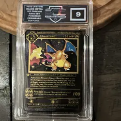 2023 Custom Black Metal 1st Edition Base Set Pokemon Charizard Graded ECC 9 - Image 1