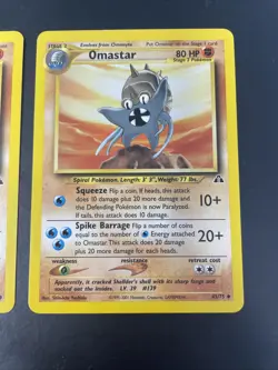 Omanyte 60/75 & Omastar 43/75 Neo Discovery Pokemon Cards - Image 3