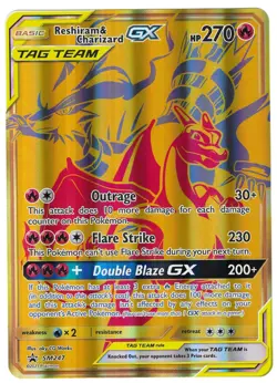 Pokemon TCG JUMBO RESHIRAM & CHARIZARD GX SM247 Black Star Promo in a TOPLOADER - Image 1