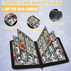 9-Pocket Zip Card Binder – 540 Double-Sided PU Album for MTG, TCG, Sports (Black - Image 5