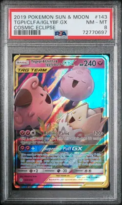 PSA 8 NM-MT Togepi & Cleffa & Igglybuff GX 143/236 Cosmic Eclipse Holo Pokemon - Image 1