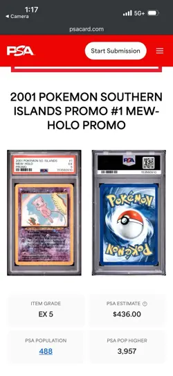 Pokemon TCG 2001 Southern Islands Mew Pokemon Card Promo Holo PSA 5 - Image 3