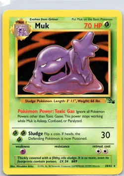 Muk 28/62 Rare Fossil Pokemon Unlimited Lightly Played - Image 1