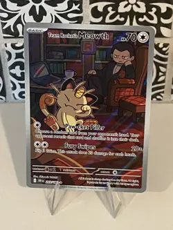 Team Rocket's Meowth 203/182 Destined Rivals IR Illustration Rare Pokemon Wow - Image 1