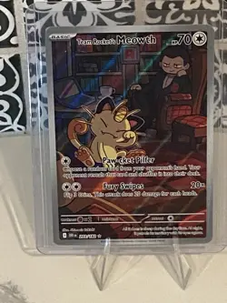 Team Rocket's Meowth 203/182 Destined Rivals IR Illustration Rare Pokemon Wow - Image 4