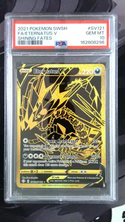 2021 POKEMON SWORD & SHIELD SHINING FATES #SV121 FULL ART/ETERNATUS V PSA 10 - Image 1