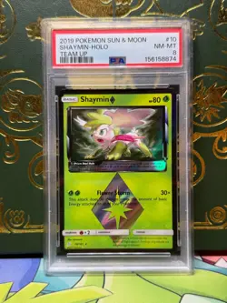 2019 POKEMON SUN & MOON TEAM UP #10 SHAYMIN HOLO PSA 8 - Image 1