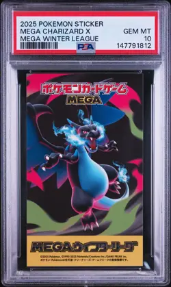 2025 POKEMON MEGA WINTER LEAGUE STICKER MEGA CHARIZARD X PSA 10 - Image 1