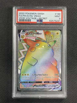 Pokemon Card PSA 9 MINT Pikachu Vmax Vivid Voltage Secret Full Art Swsh 188/185 - Image 1