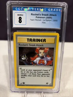 CGC 8 Rocket's Sneak Attack Team Rocket 1st Edition 16/82 Holo Pokemon Card - Image 1