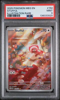PSA 9 Mint Stufful 154/132 Illustration Rare Full Art - Pokemon ME01 MEG - Image 1