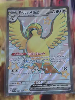 PIDGEOT EX 221/091 Shiny Ultra Rare Paldean Fates Pokemon Holo Near Mint - Image 1