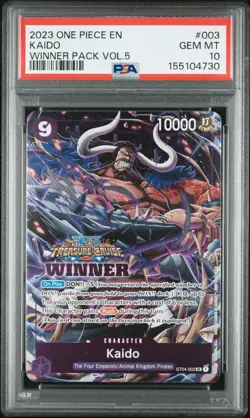 2023 ONE PIECE PROMOS WINNER PACK VOL.5 #003 KAIDO PSA 10 - Image 1