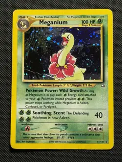 Pokemon Card WOTC Meganium 11/111 Neo Genesis Holo Rare 100 ENG SWIRL 🌀 - Image 1