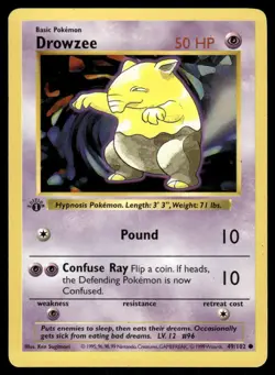 Pokemon Cards Drowzee 49/102 1st Edition Base Set Shadowless Common LP - Image 1