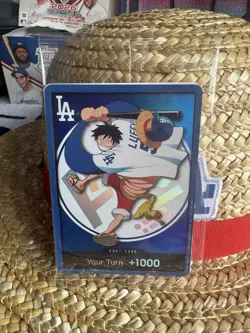 2026 ONE PIECE LOS ANGELES DODGERS MONKEY D LUFFY DON CARD + HAT 7/2/26 SEALED - Image 2