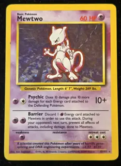 Mewtwo Base Set Holo 10/102 Pokemon Card - MP - Image 1