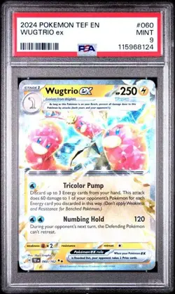 2024 Pokemon TEF EN Wugtrio ex #060 Extended Art Double Rare PSA 9 MINT - Image 1