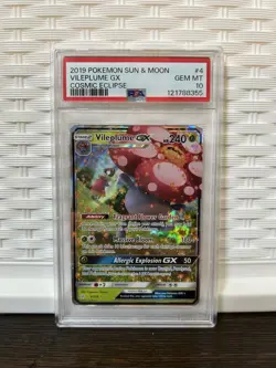 Pokemon 2019 Cosmic Eclipse Vileplume GX Erika 4/236 Ultra Rare PSA 10 - Image 1