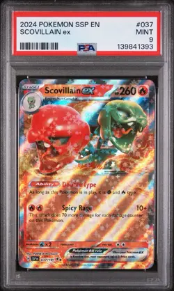 2024 Pokemon Surging Sparks Scovillain EX 037/191 PSA 9 Mint - Image 1