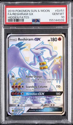 2019 POKEMON SUN & MOON HIDDEN FATES #SV51 FULL ART/RESHIRAM GX PSA 10 - Image 1