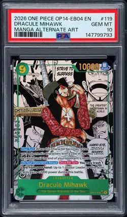2026 One Piece OP14 EB04 EN Dracule Mihawk Manga Alternate Art #119 PSA 10 GEM - Image 1