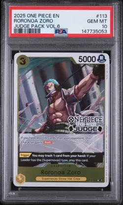 Roronoa Zoro Judge Pack Vol. 6 Foil Stamped One Piece Promo OP10-113 PSA 10 - Image 1
