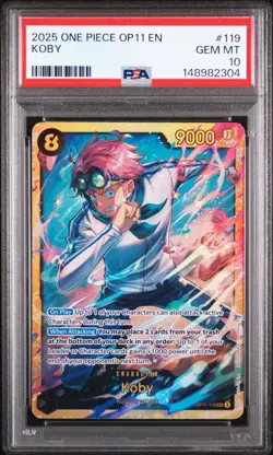 PSA 10 2025 One Piece Op11-A Fist Of Divine Speed #119 Koby GEM MT Secret Rare - Image 1
