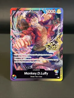 ONE PIECE TCG MONKEY D. LUFFY RARE 3RD ANNIVERSARY PROMO ALT ART ST01-012 NM - Image 1