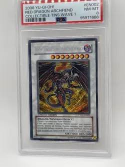 Red Dragon Archfiend PSA 8 NM-MINT Secret Rare 2008 CT05-EN002 Tin Promo Yugioh - Image 1