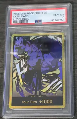 Bandai One Piece Card Game PRB02 Don!! Card Lucci Gold Foil EN PSA 10 13+ - Image 1