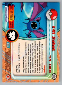 1999 TOPPS TV POKEMON CARDS 1ST PRINTING- BLUE TOPPS LOGO ZUBAT #41 - Image 2
