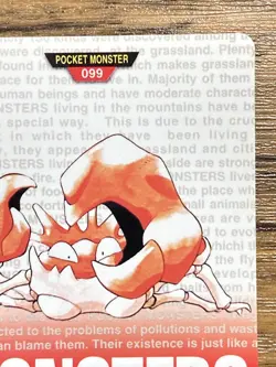 Pokemon Carddass Card Kingler No.99 Bandai Pocket Monsters Red ver. 1996 - Image 3