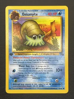Omanyte 1st Edition Common Fossil 52/62 WOTC Pokemon Card LP/NM - Image 1